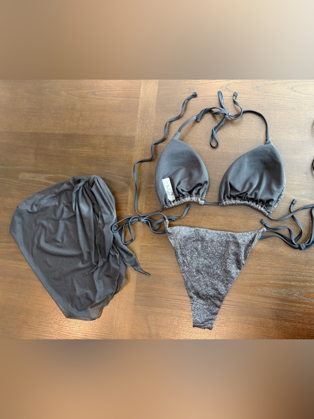 NWOT Sparkle Grey Triangle Bikini Set with Sarong - Picture 5 of 5